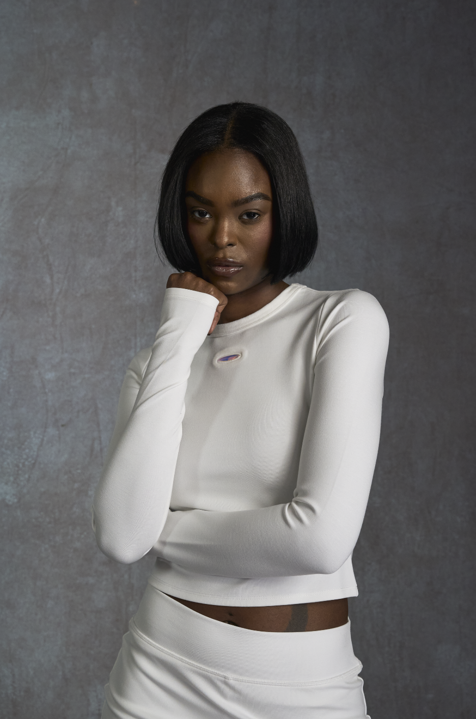 KINETIC CROPPED LONG SLEEVE TEE - White Noise